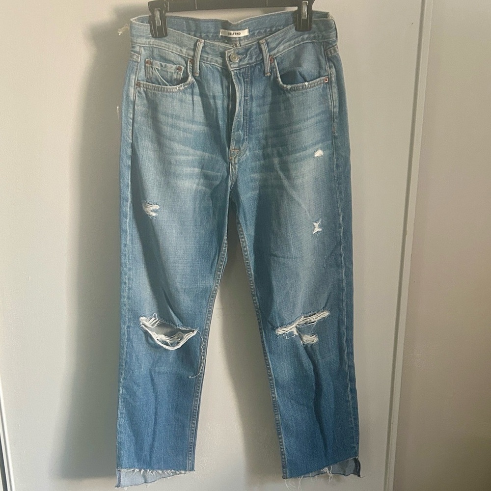 New GRLFRND The Helena Straight Leg Medium Wash Blue Distressed Ankle Denim Jean - Picture 11 of 11